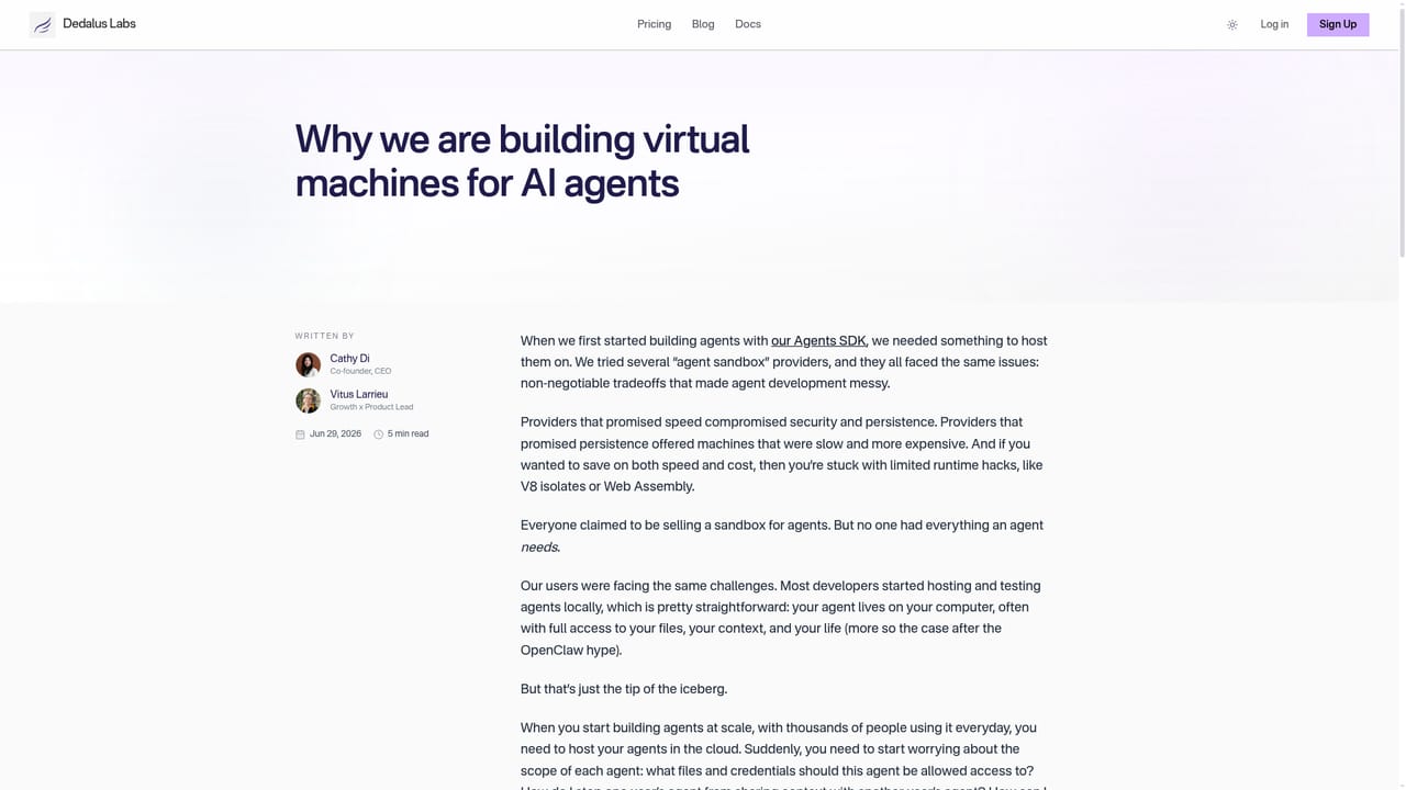 Dedalus Labs — Read why Dedalus builds VMs for agents