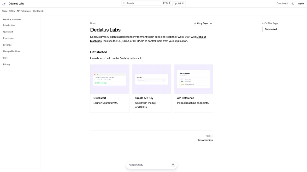 Dedalus Labs — Skim the documentation