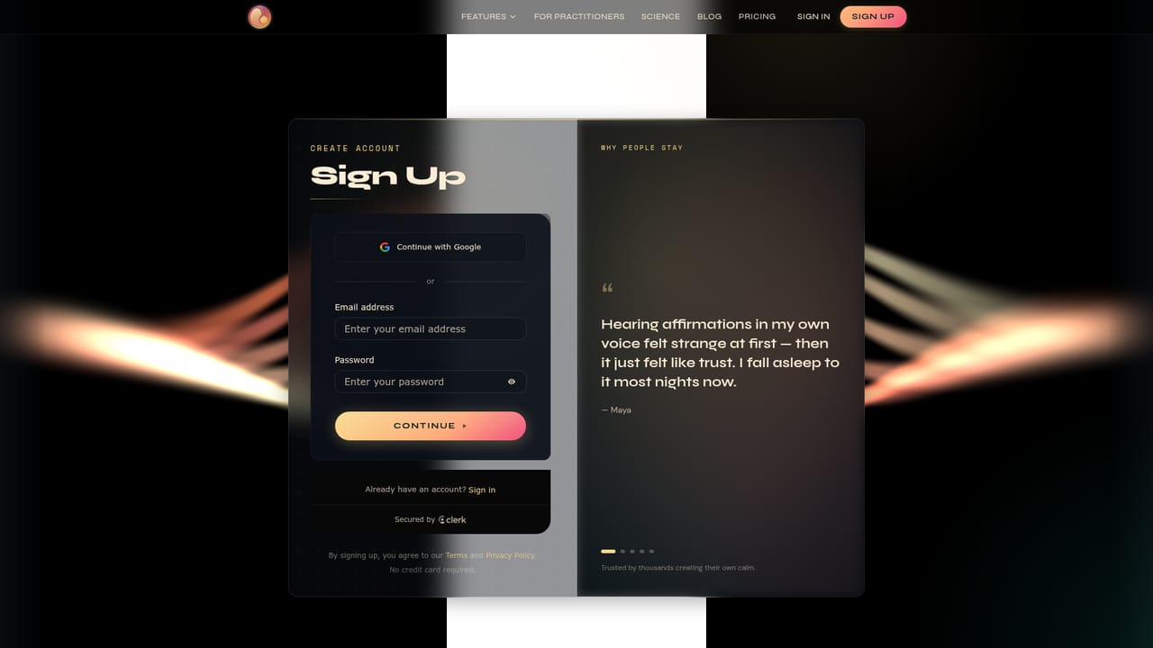 DeepBliss.me — Create an account