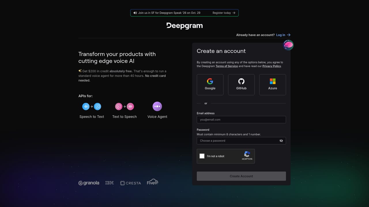 Deepgram — Create a Deepgram account