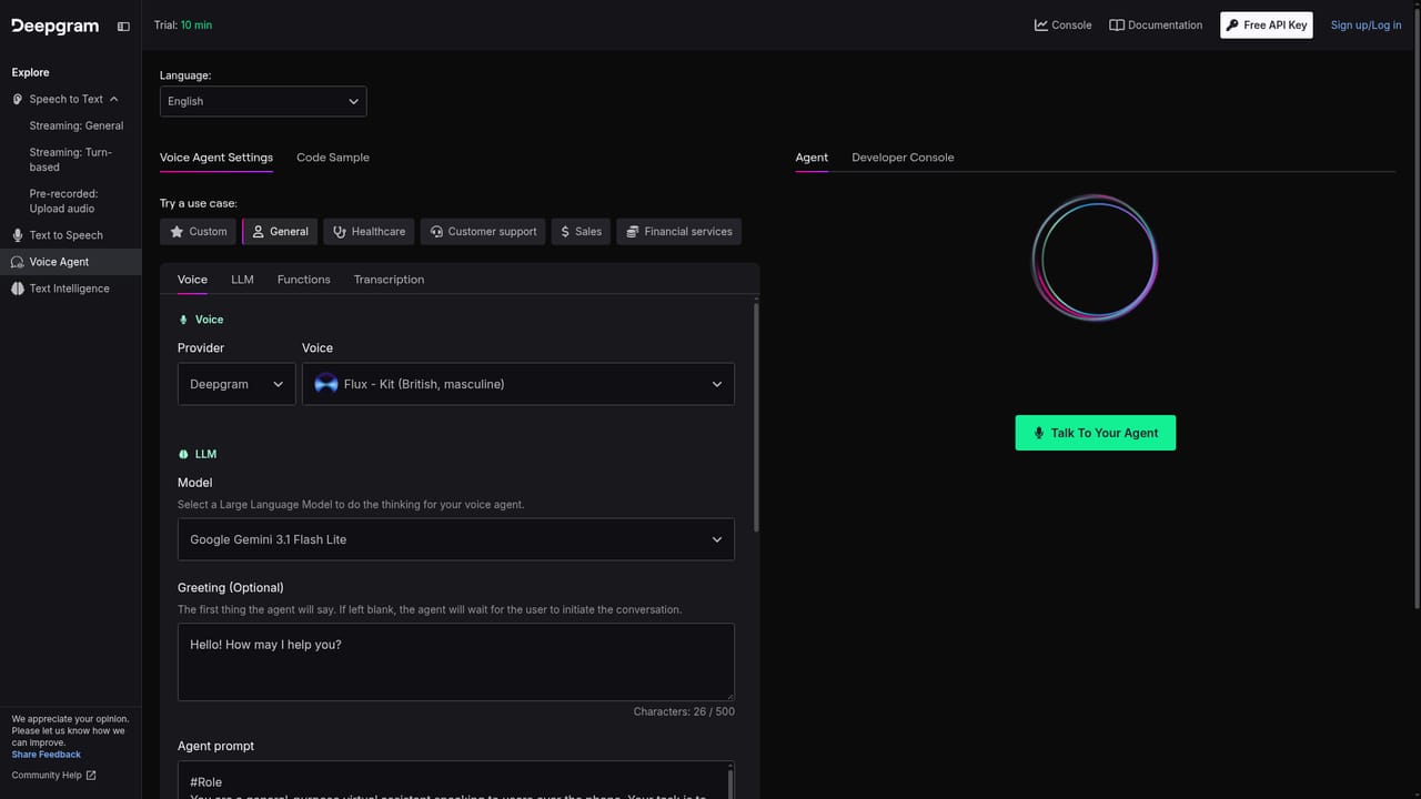 Deepgram — Trial the voice agent in the browser