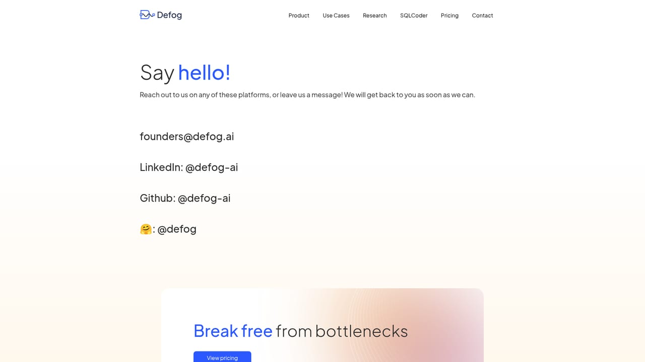 Defog — Contact the team to scope access