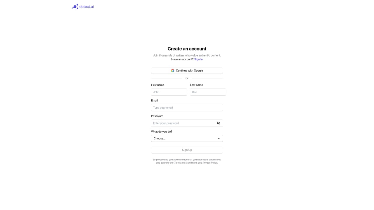 Detect.ai — Create a free account