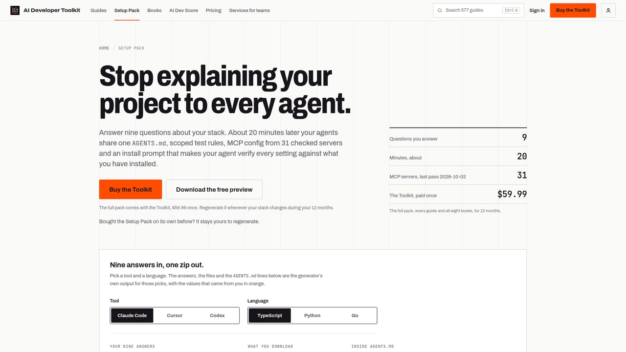 Developer Toolkit — Generate your harness with the Setup Pack