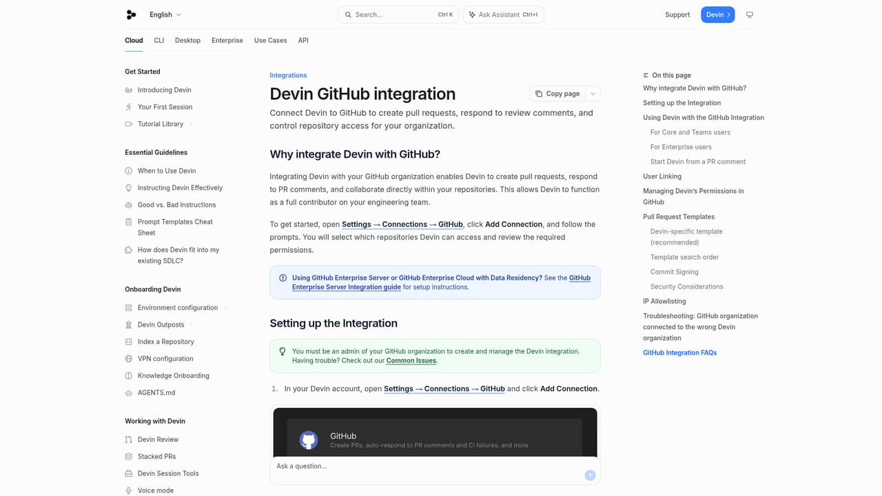Devin — Connect your repositories and trackers