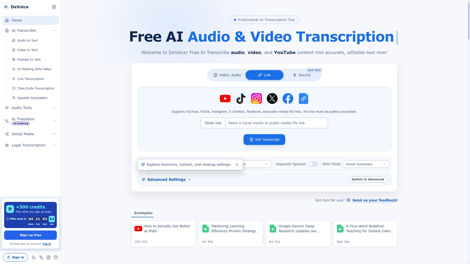 DeVoice — Open DeVoice and pick a source