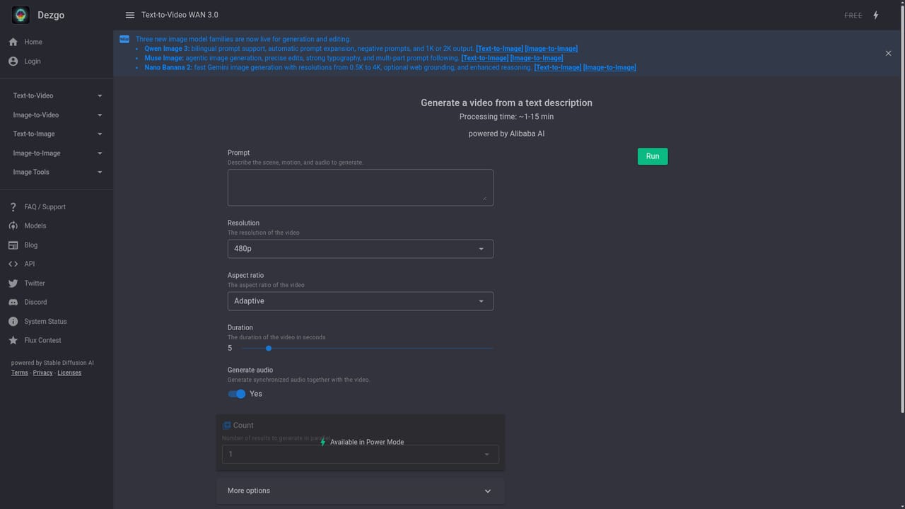 Dezgo — Generate a clip from a prompt