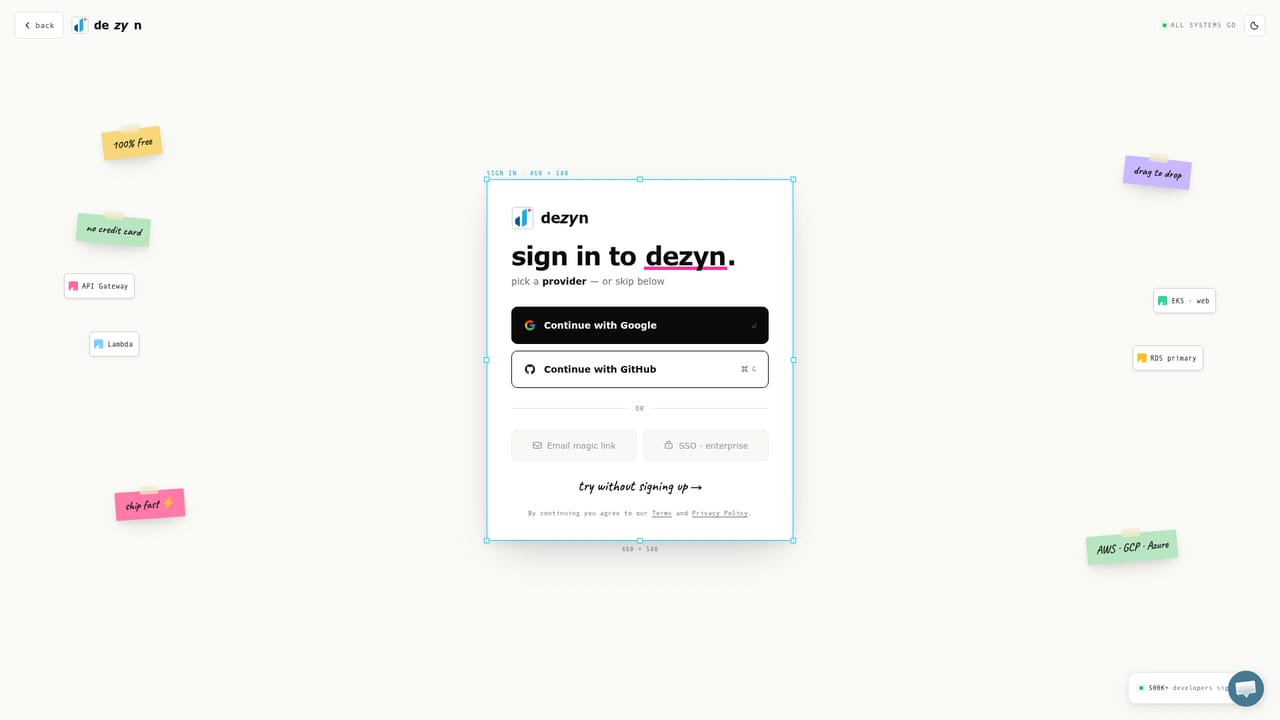 Dezyn — Create an account to save work