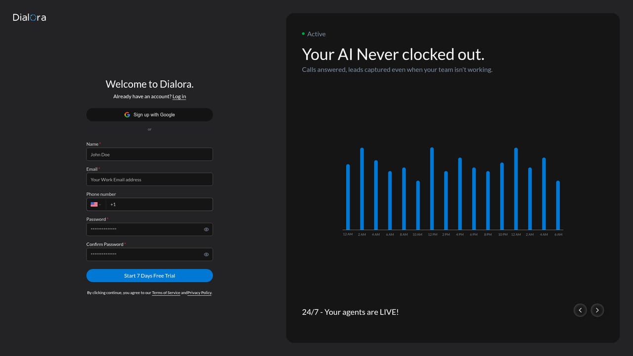 Dialora.ai — Create your Dialora account