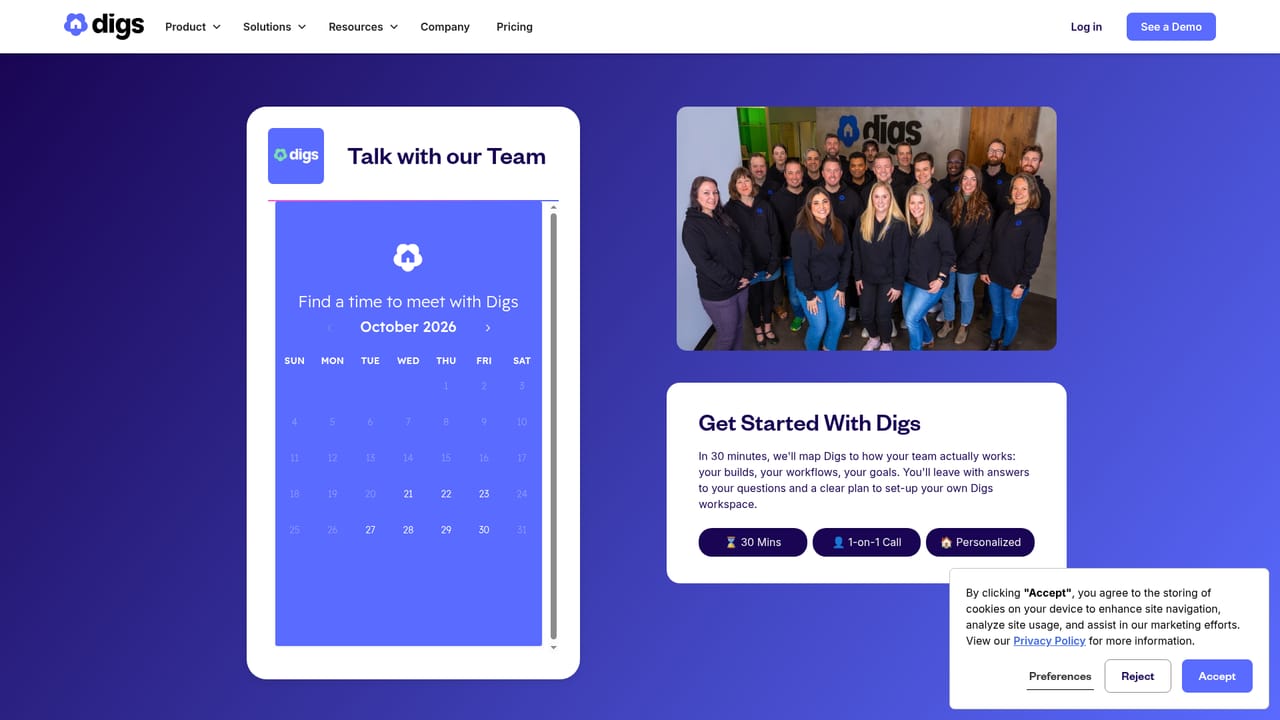 Digs — Book a demo or register for a trial