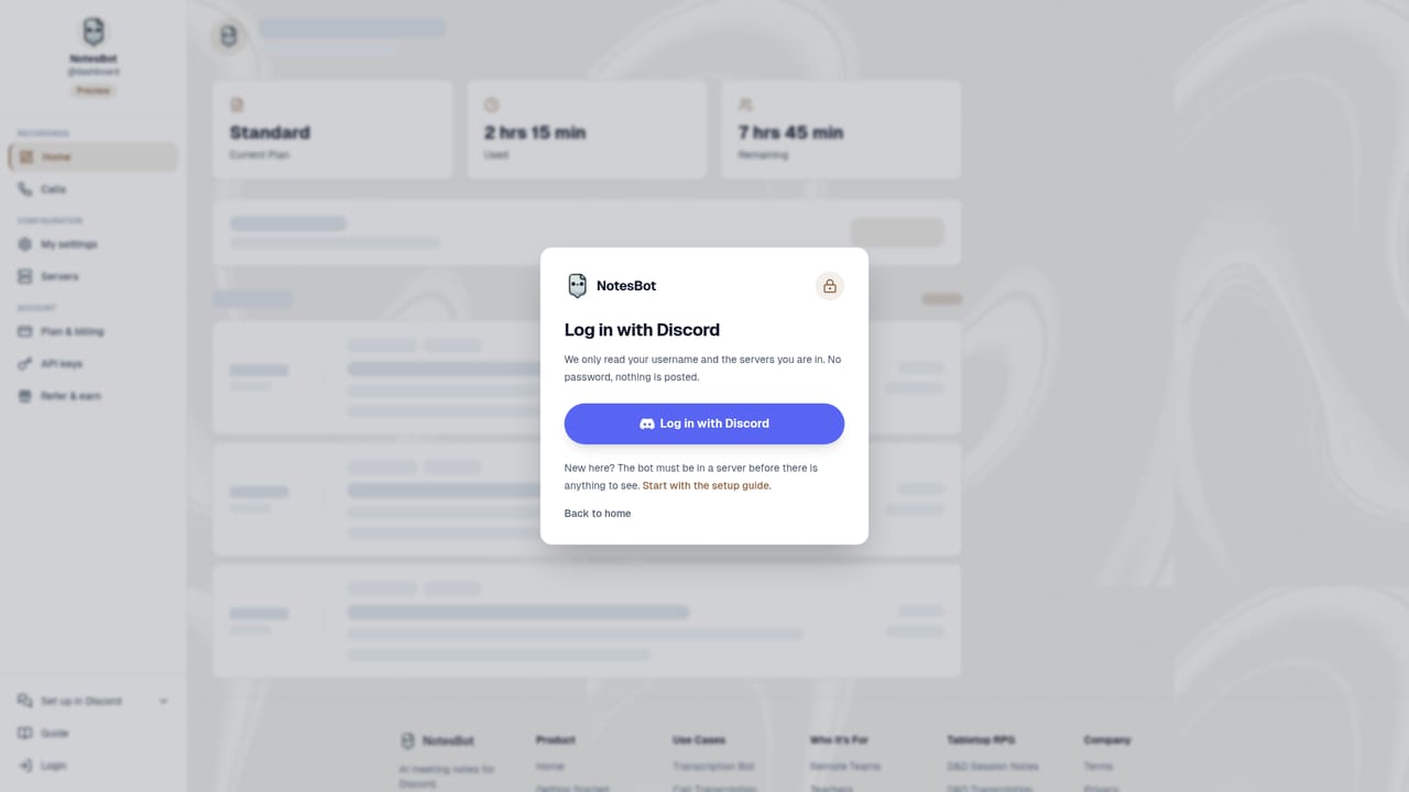 Discord NotesBot — Review past calls in the dashboard