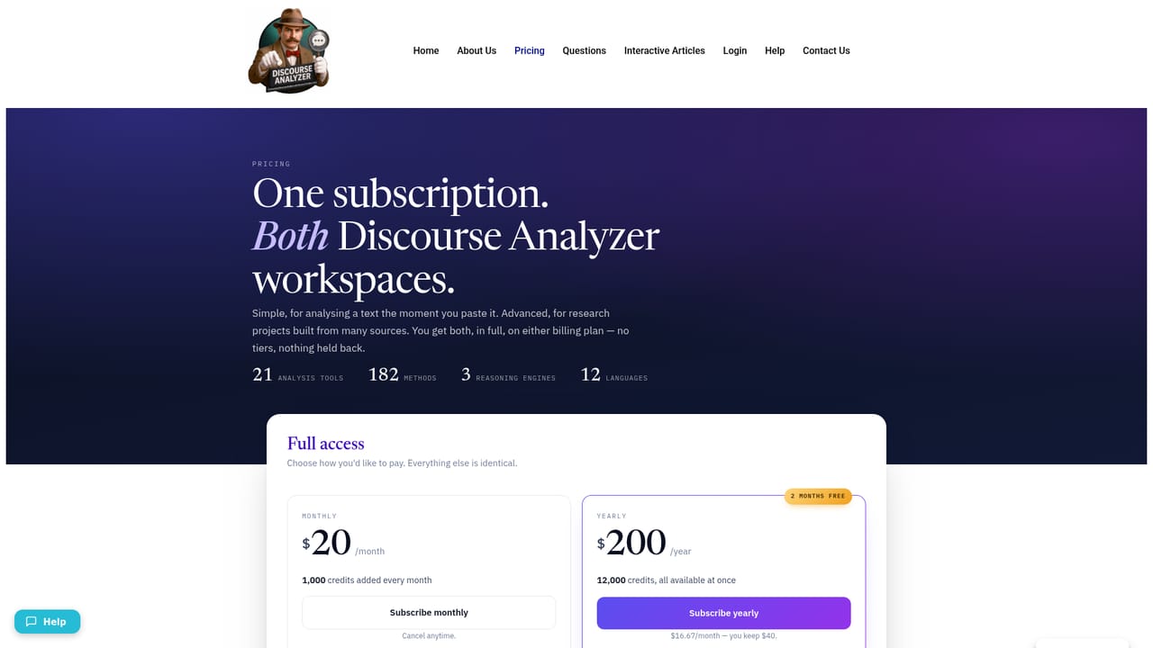 Discourse Analyzer — Review pricing before committing