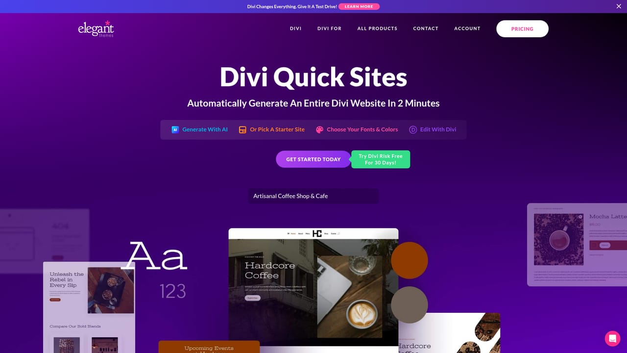 Divi AI — Generate a site with Quick Sites