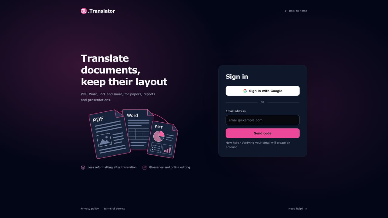 DLTranslator — Upload your document