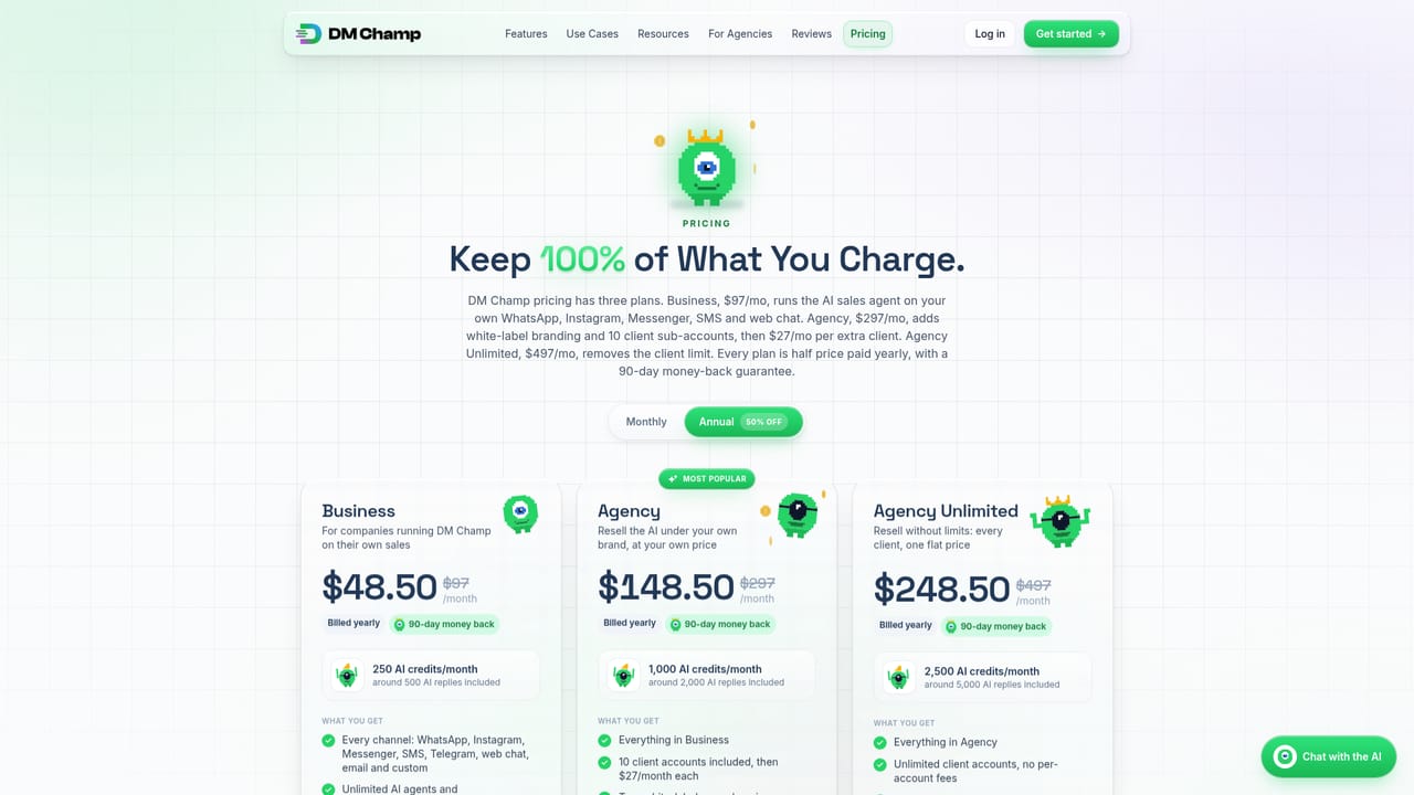 DM Champ — Sign up and choose an agency plan