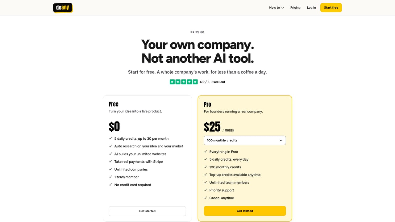 DoAny — Check pricing and payment settings