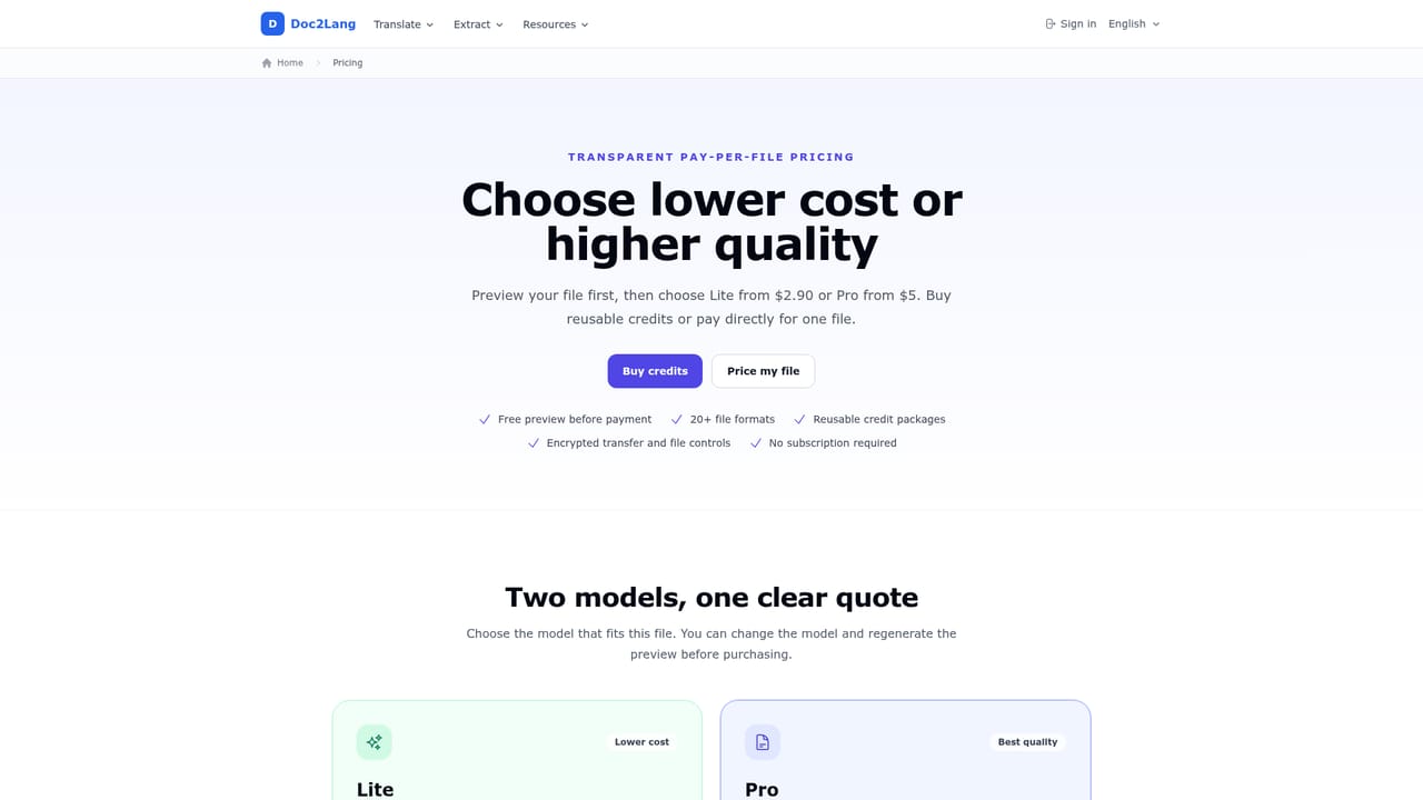 Doc2Lang Online Excel Translator — Review the free preview