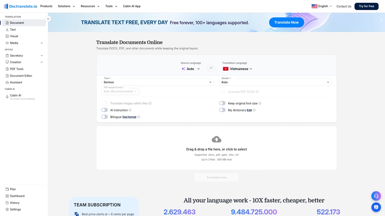 DocTranslate — Open the document translation tool