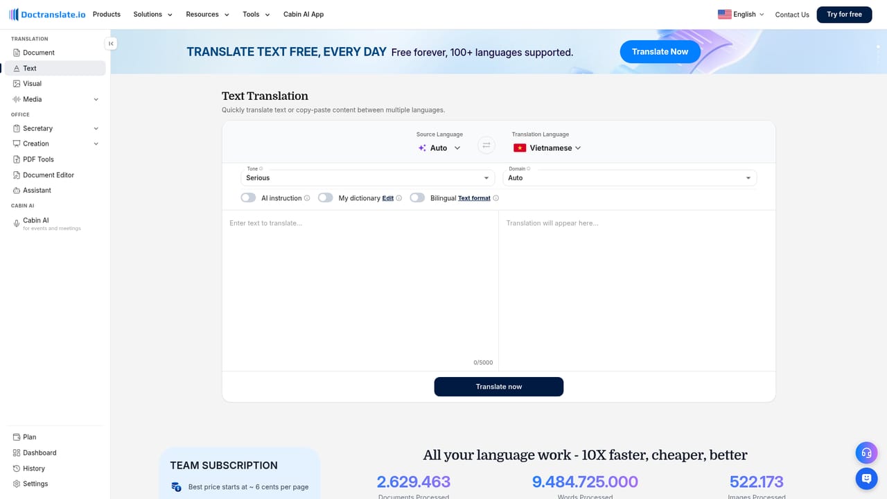 DocTranslate — Try text or image translation