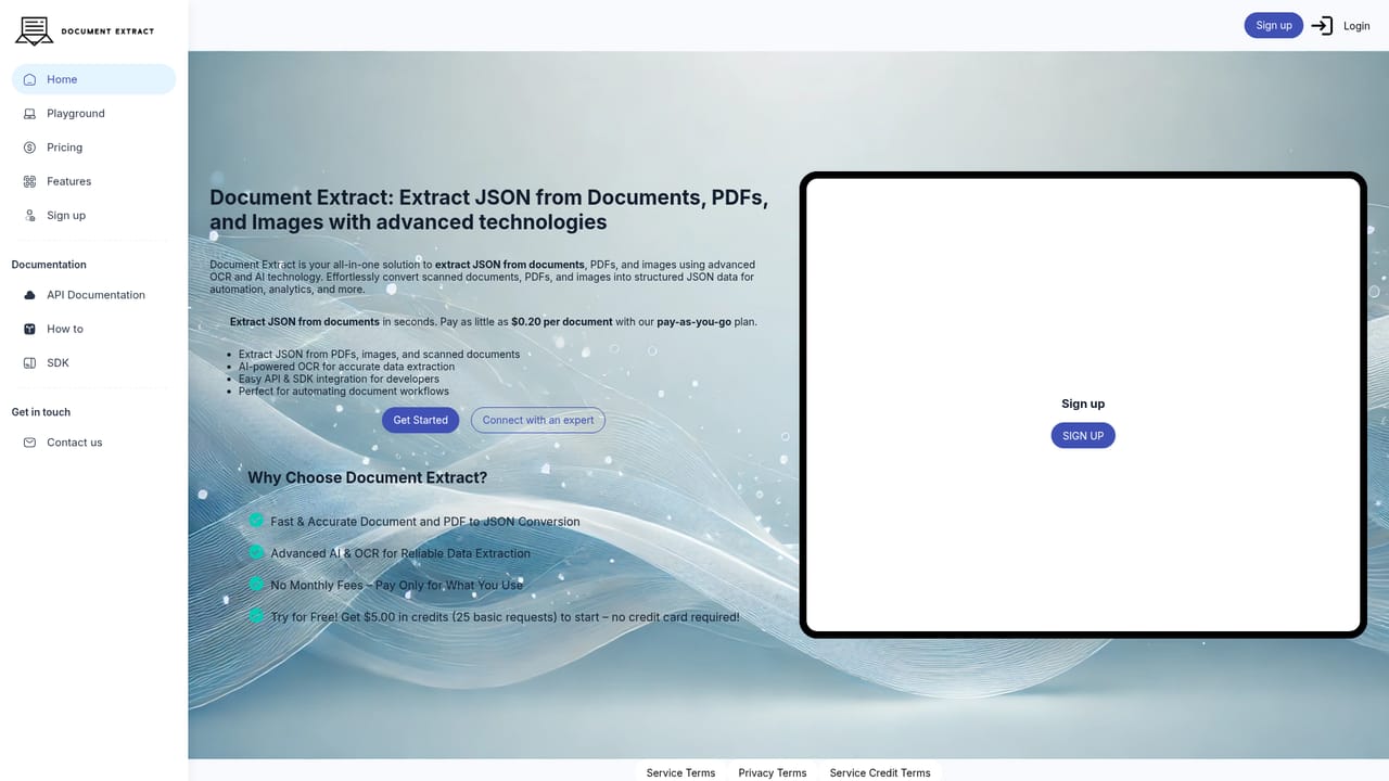 Document Extract — Test a document in the playground