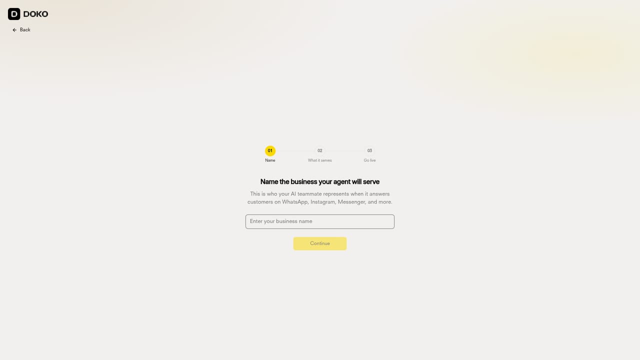 Doko AI — Train the agent on your business