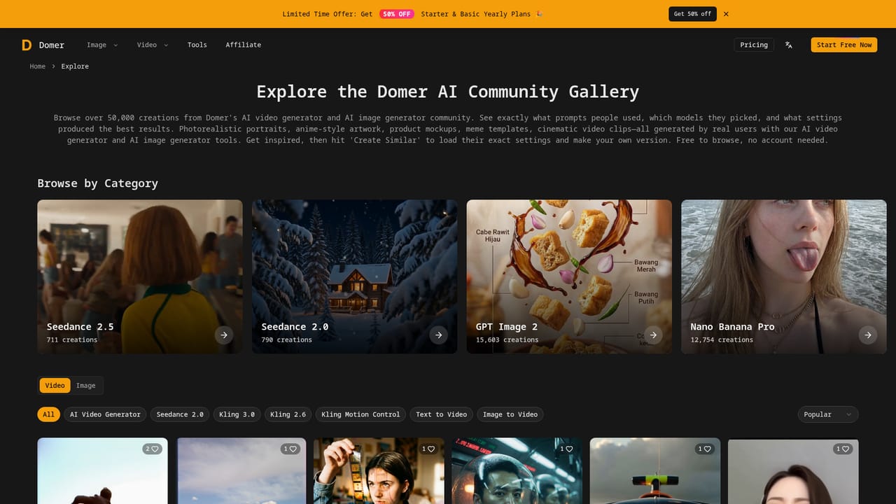 Domer — Start from a template or prompt