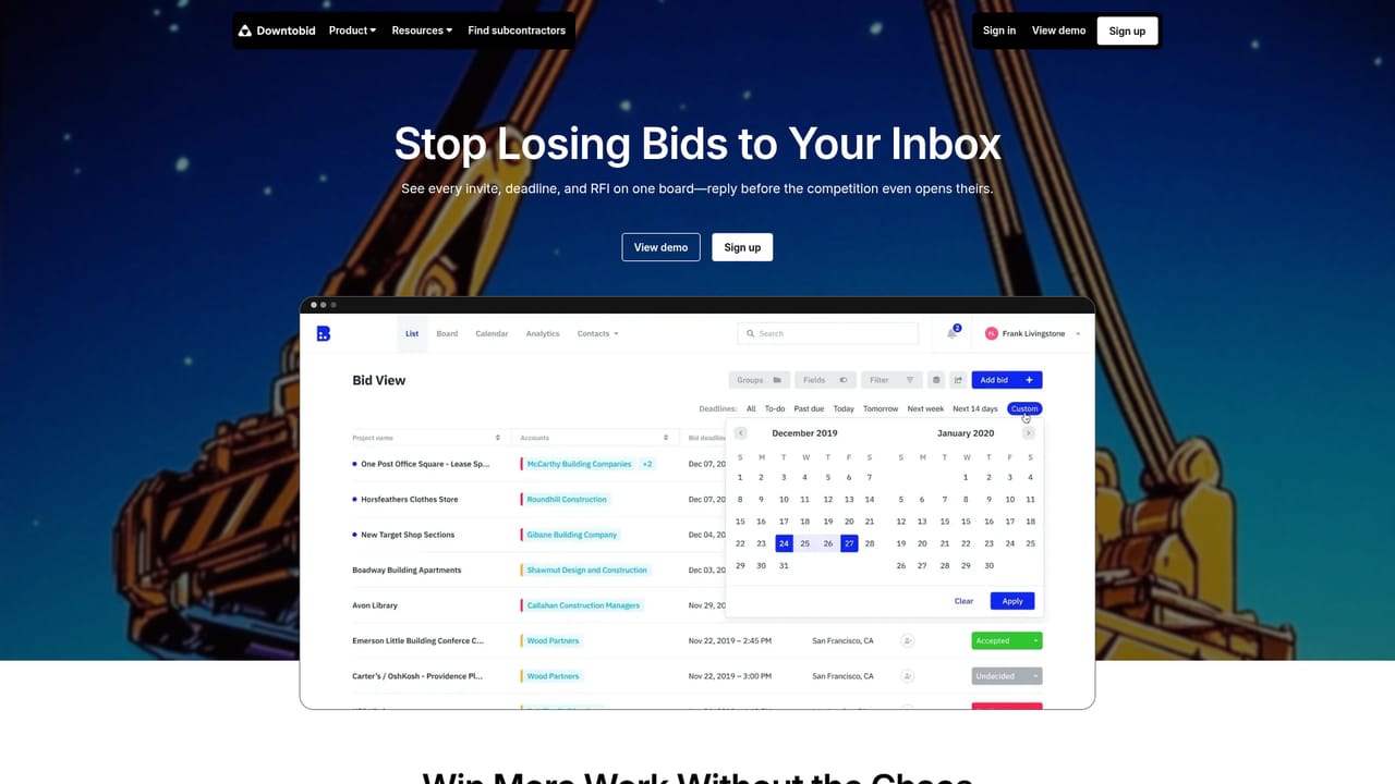 Downtobid — Subs: manage invites on the Bid Board