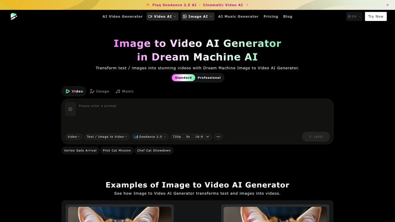 Dream Machine AI — Open the image to video workspace