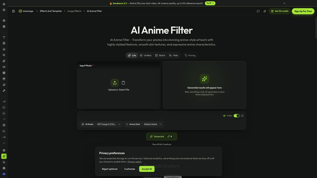 Dreamega AI — Open a template