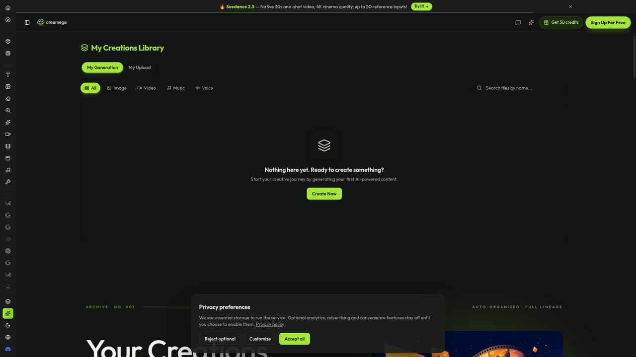 Dreamega AI — Review saved work