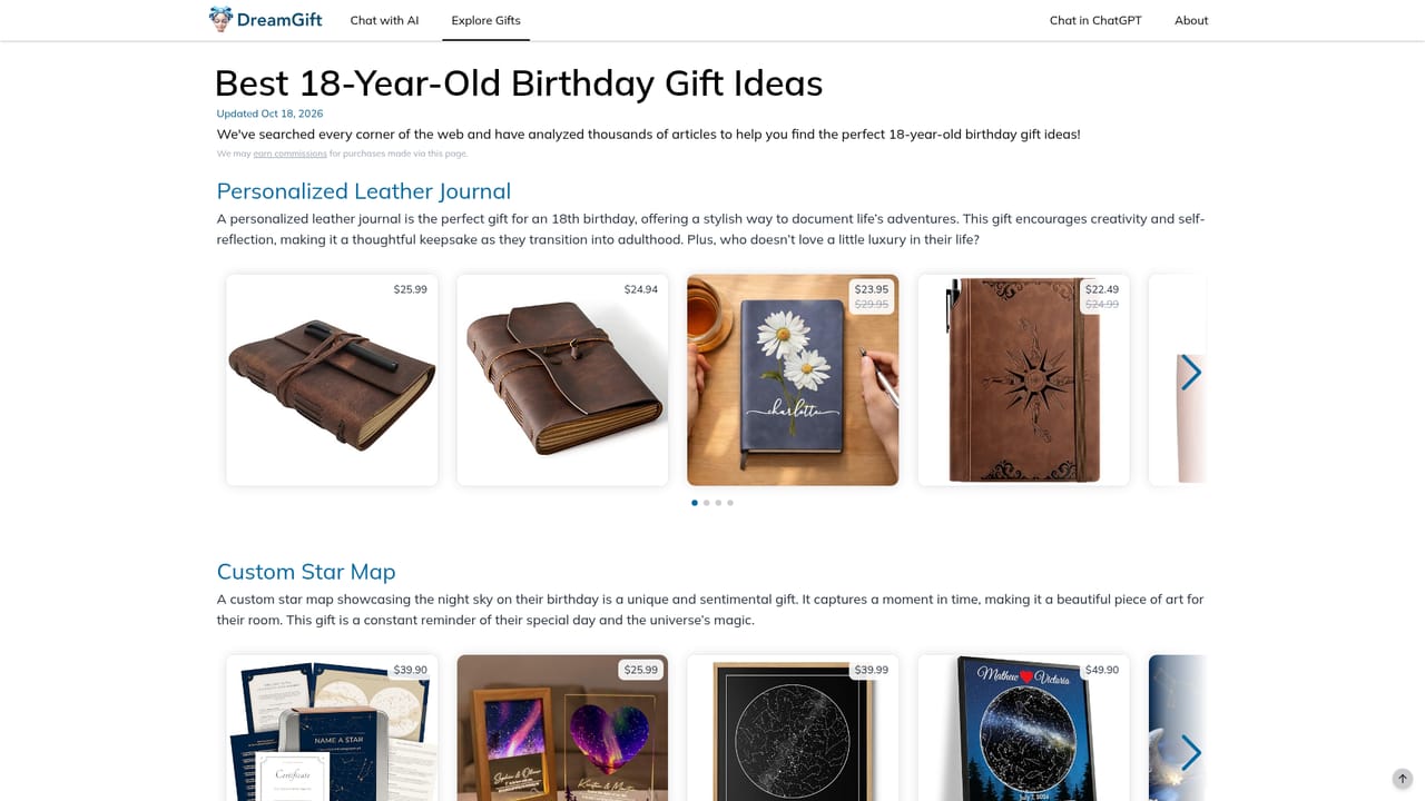DreamGift — Browse curated gift pages as a backup