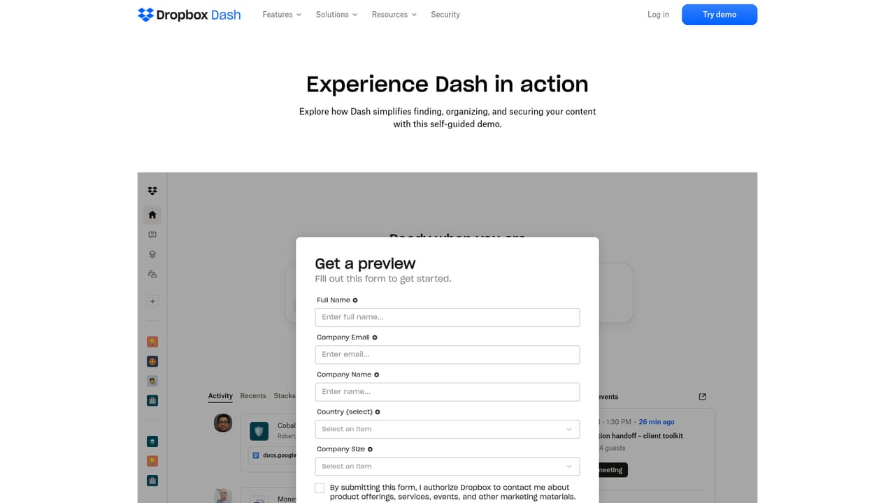 Dropbox Dash — See the product in action with the interactive demo