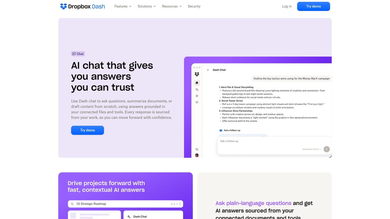 Dropbox Dash — Run searches and ask questions in chat