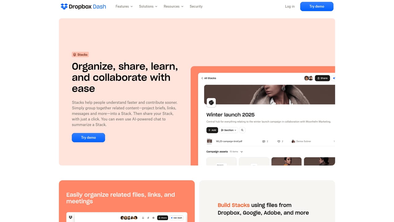 Dropbox Dash — Build Stacks for active projects