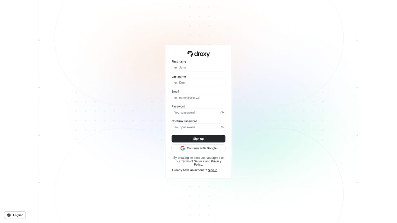 Droxy — Create your account