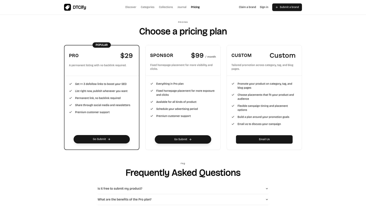 DTCify — Review pricing options