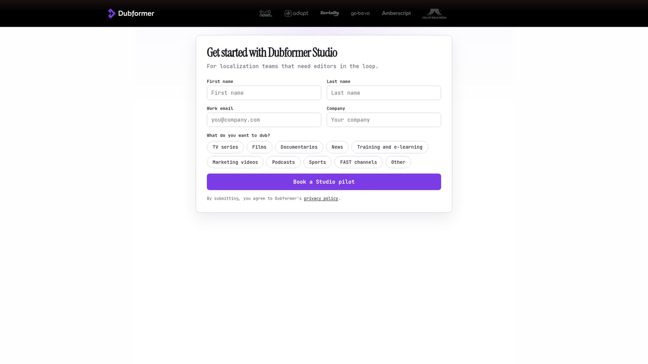 Dubformer — Book a pilot and agree scope