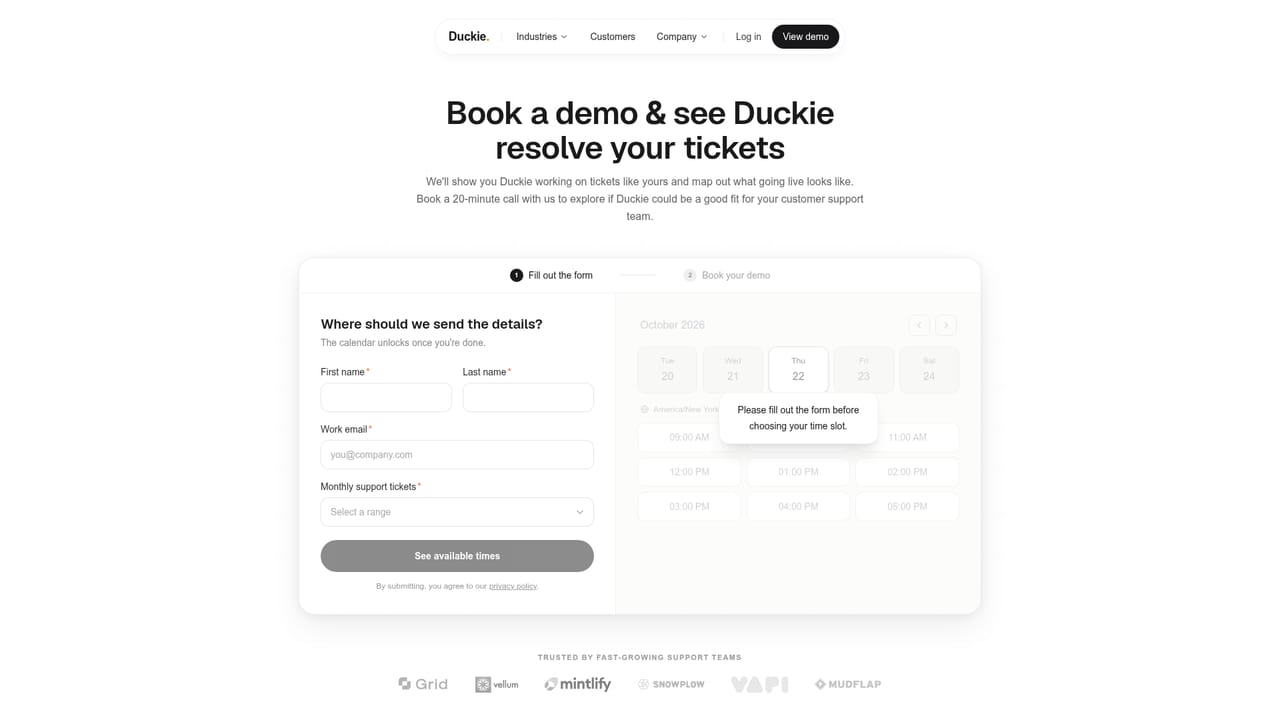 Duckie AI — Book a walkthrough and see the agent in action