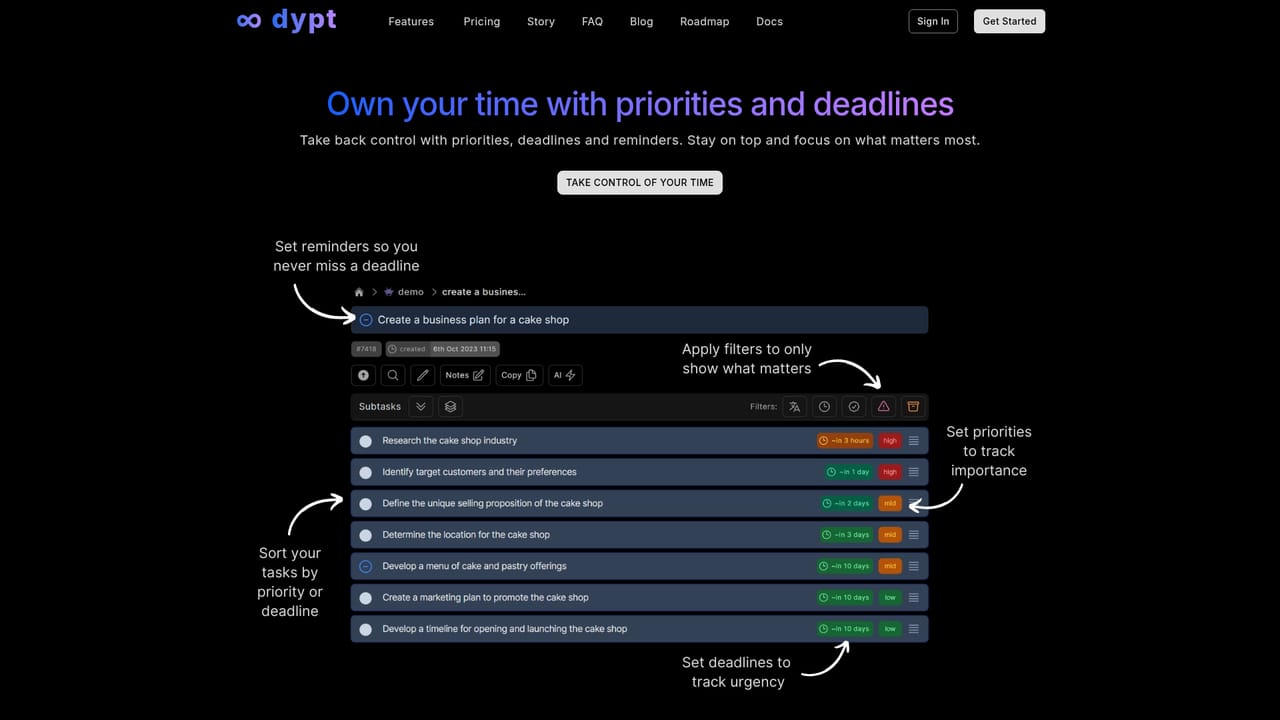Dypt — Set priorities, deadlines and reminders