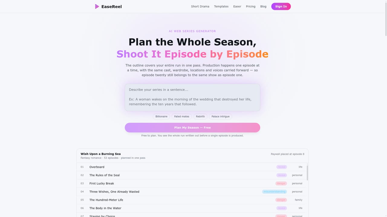 EaseReel — Approve the season outline