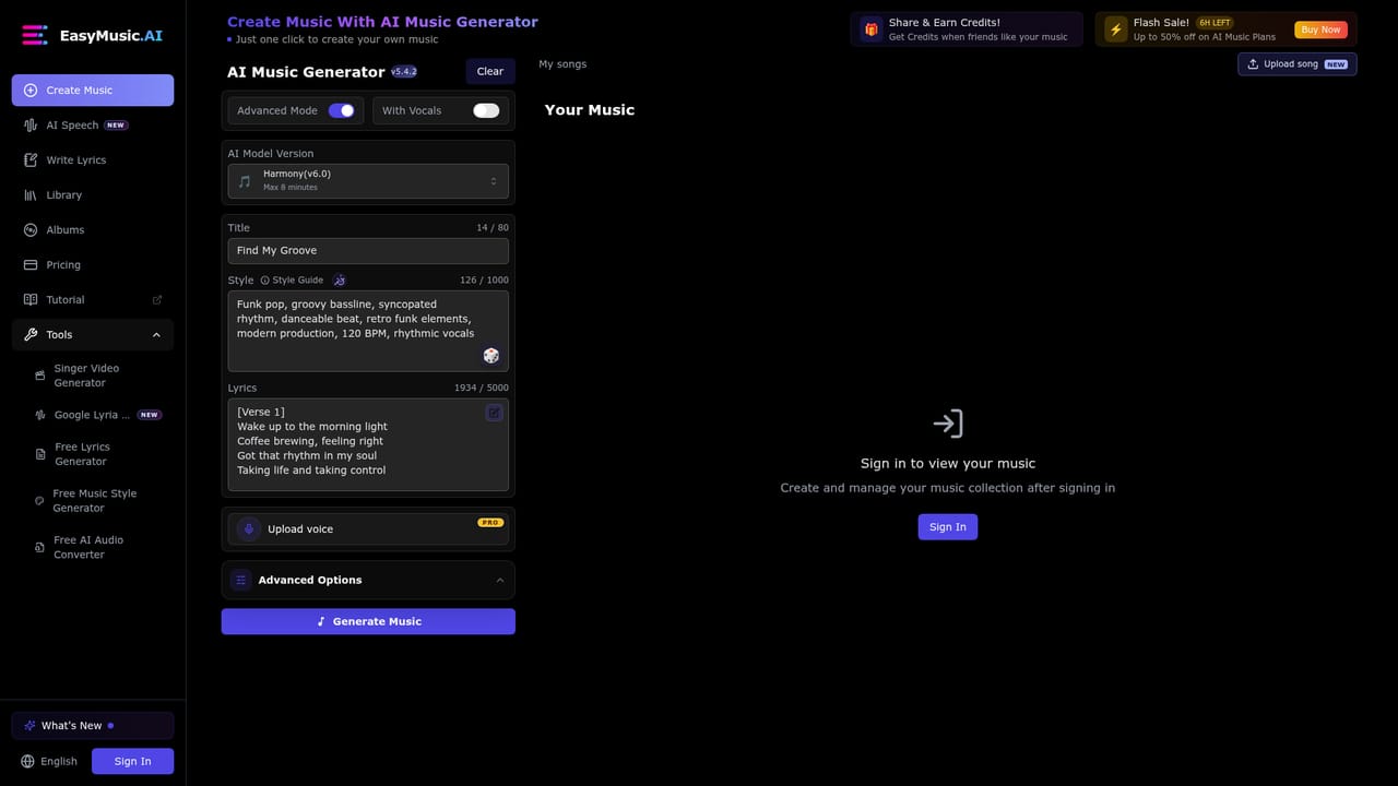 EasyMusic.AI — Open the generator