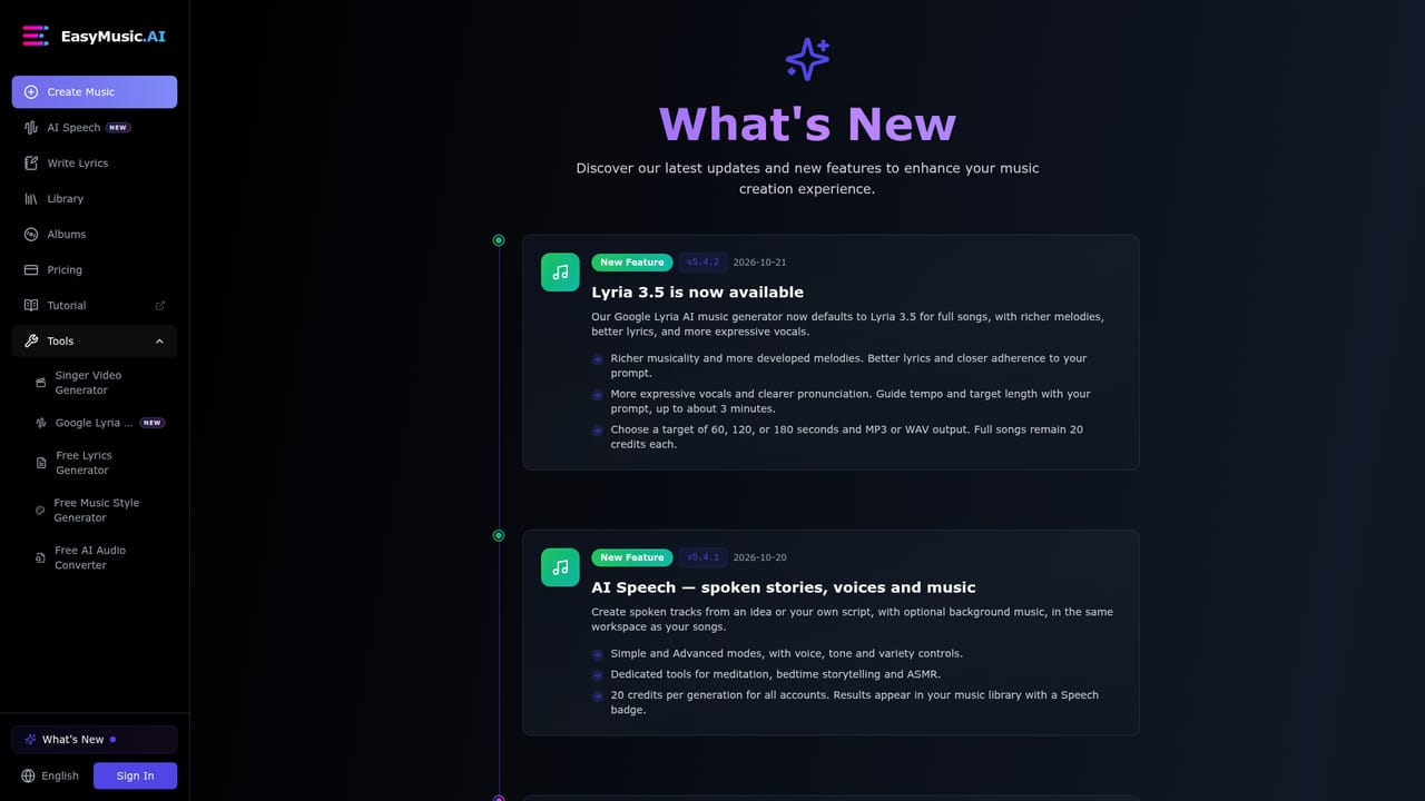 EasyMusic.AI — Check the changelog