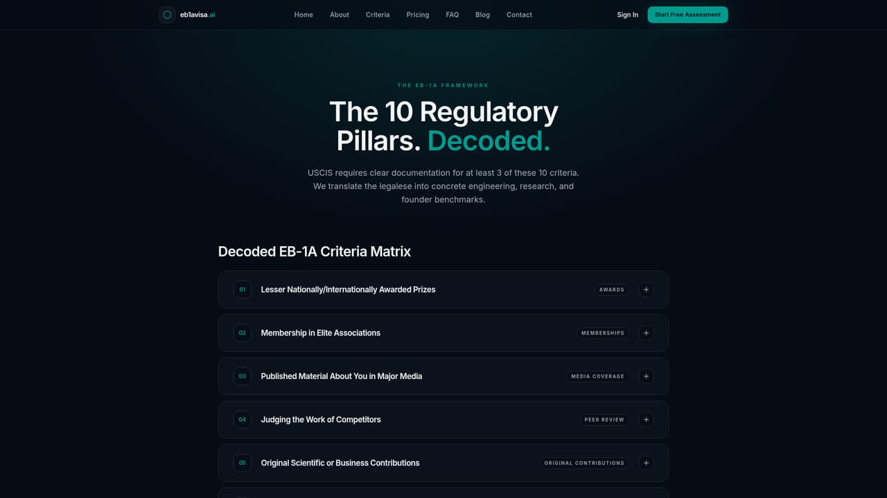 eb1avisa.ai — Review the ten criteria framework