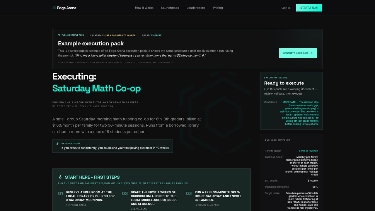 Edge Arena — Define your objective or pick a Launchpad