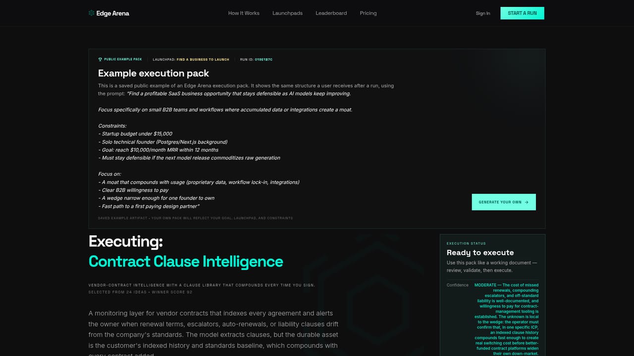 Edge Arena — Review the winning execution plan