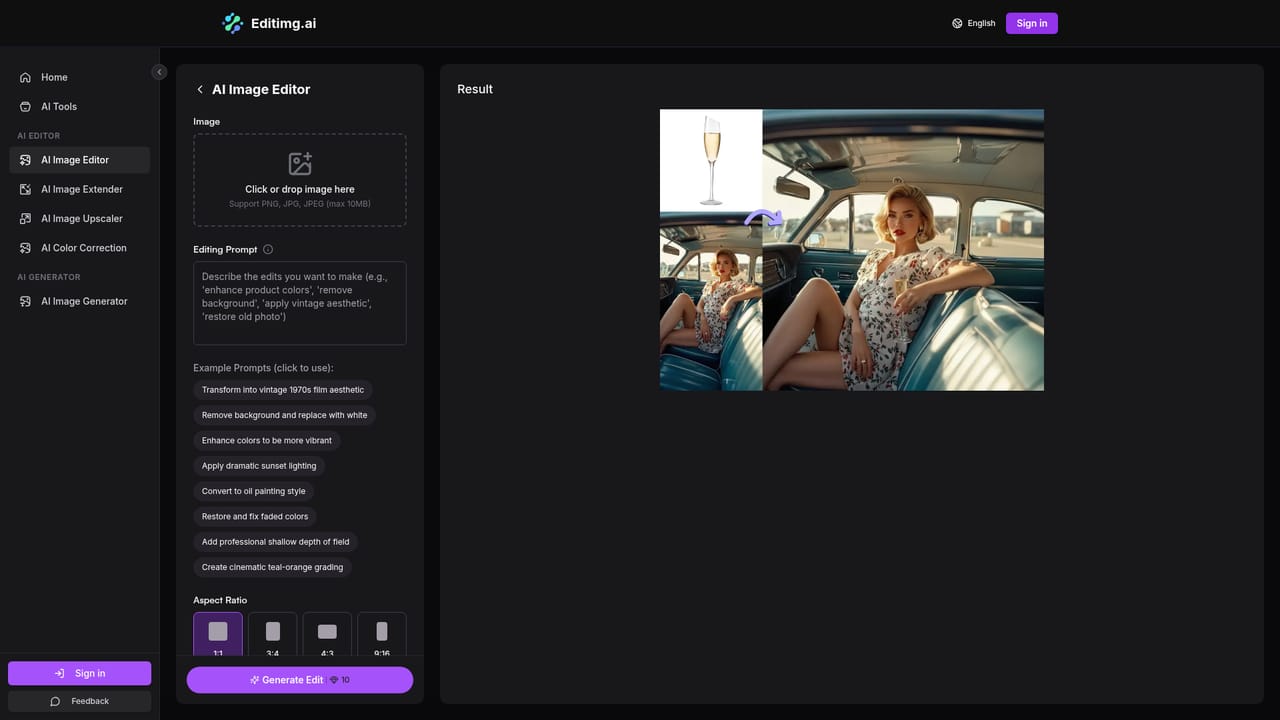 Editimg AI — Open the AI image editor
