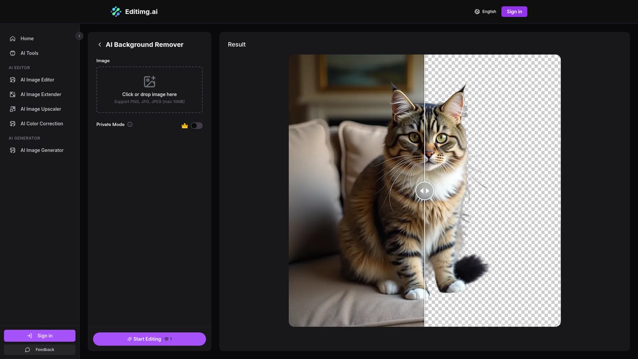 Editimg AI — Describe the change or pick a tool