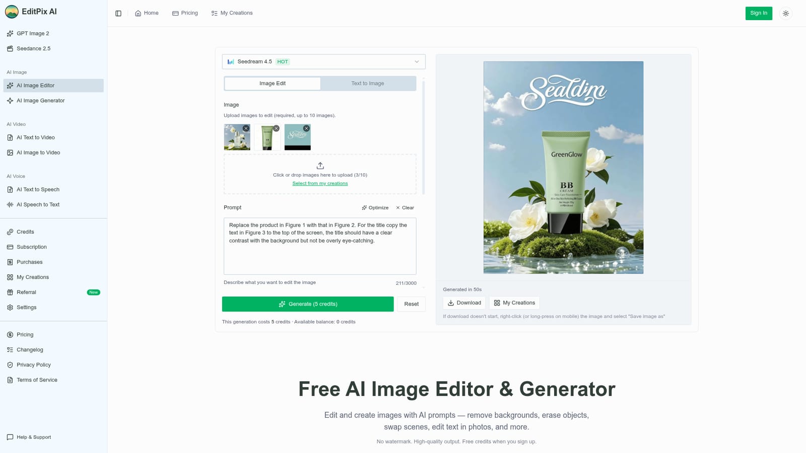 EditPix AI — Open the editor and sign up