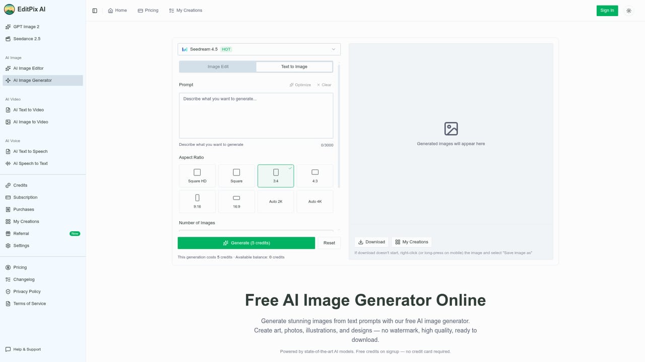EditPix AI — Download or generate from scratch
