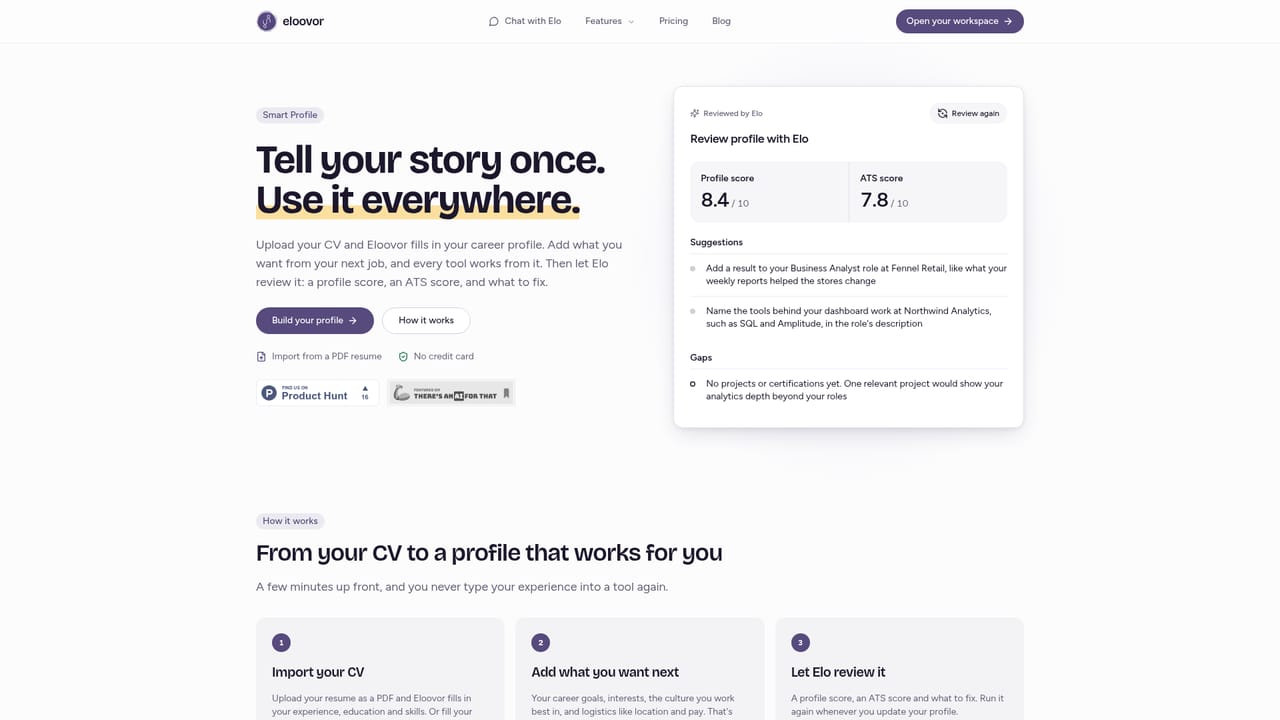 Eloovor — Open your workspace and build your profile